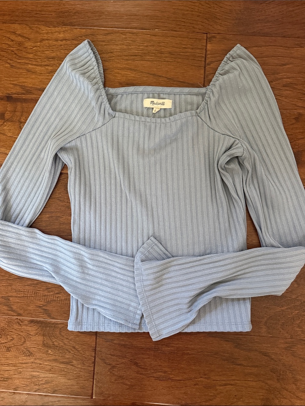 Madewell Light Blue Ribbed Long-Sleeve Square-Neck Top - Picture 1 of 3